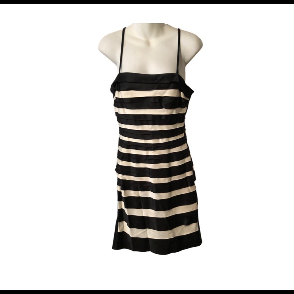 JS collections petite black and white satin striped pleated vintage dress